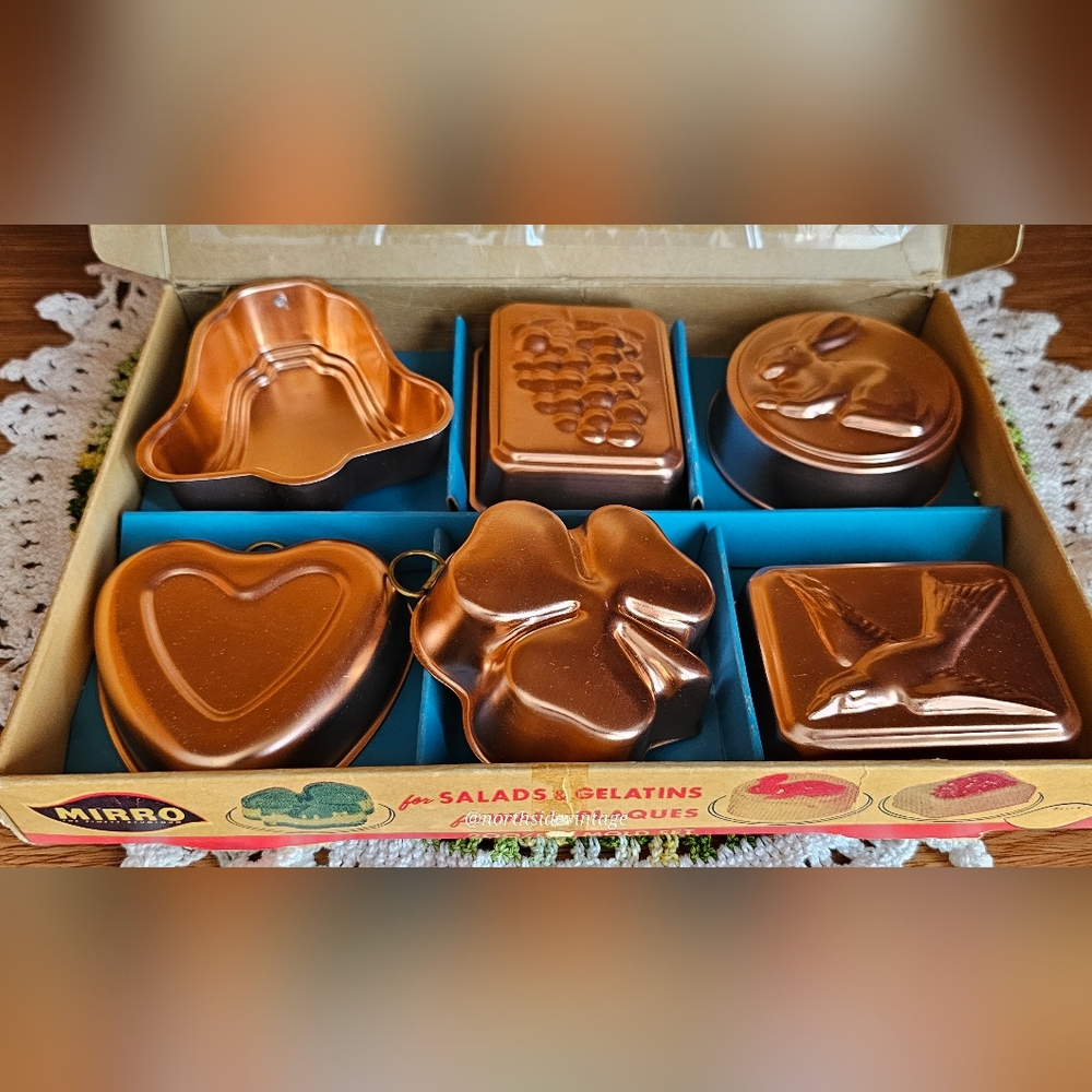 Vintage Mirro Copper Gelatin Molds Set - Original Box